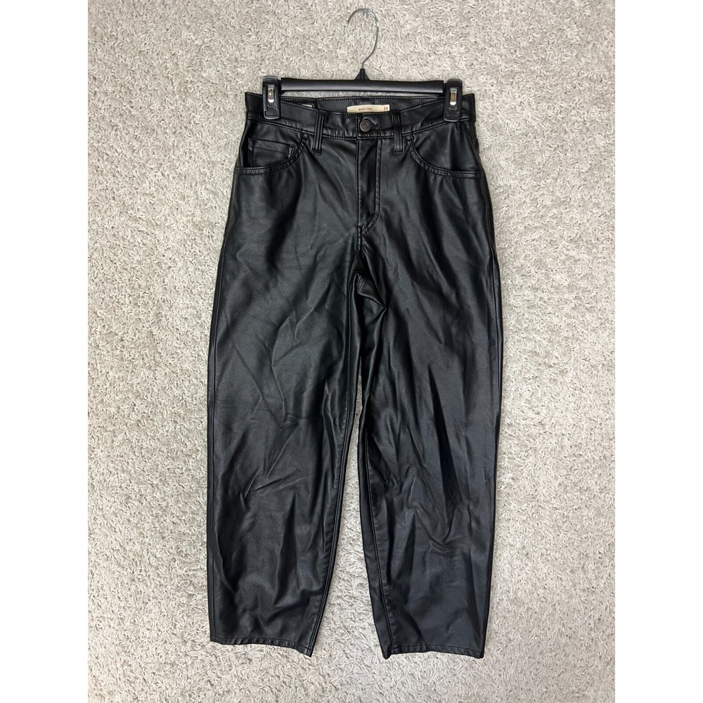 Levis‎ Baggy Dad Pants Faux Leather Womens 24 Black Goth Mid Rise Loose 24x30